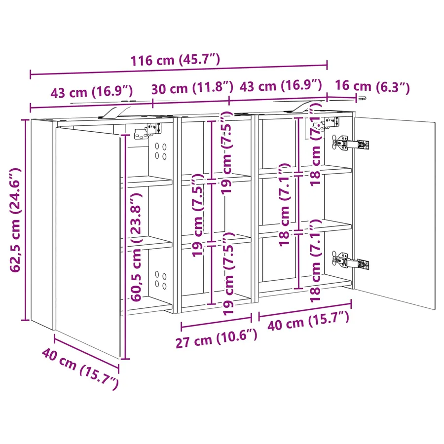 Ensemble de Meubles de Salle de Bain 3 pcs 116 x 16 x 62,5 cm - 13