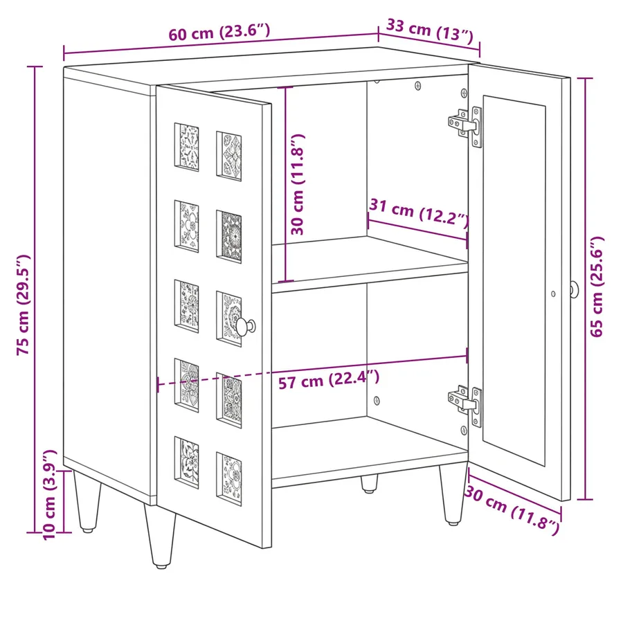 Buffet Noyer 60 x 33 x 75 cm Bois de mangue massif - 12