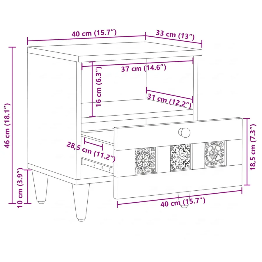Cabinet de chevet Marron 40 x 33 x 46 cm Bois de mangue massif - 11
