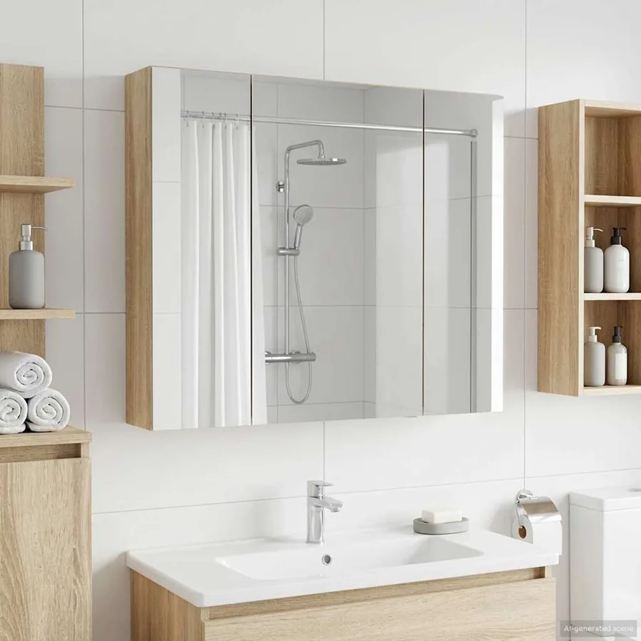 Armoire Miroir de Salle de Bain Chêne Sonoma 80 x 14.5 x 70 cm