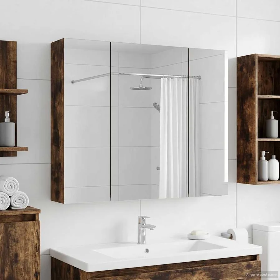 Armoire Miroir de Salle de Bain Chêne fumé 80 x 14.5 x 70 cm