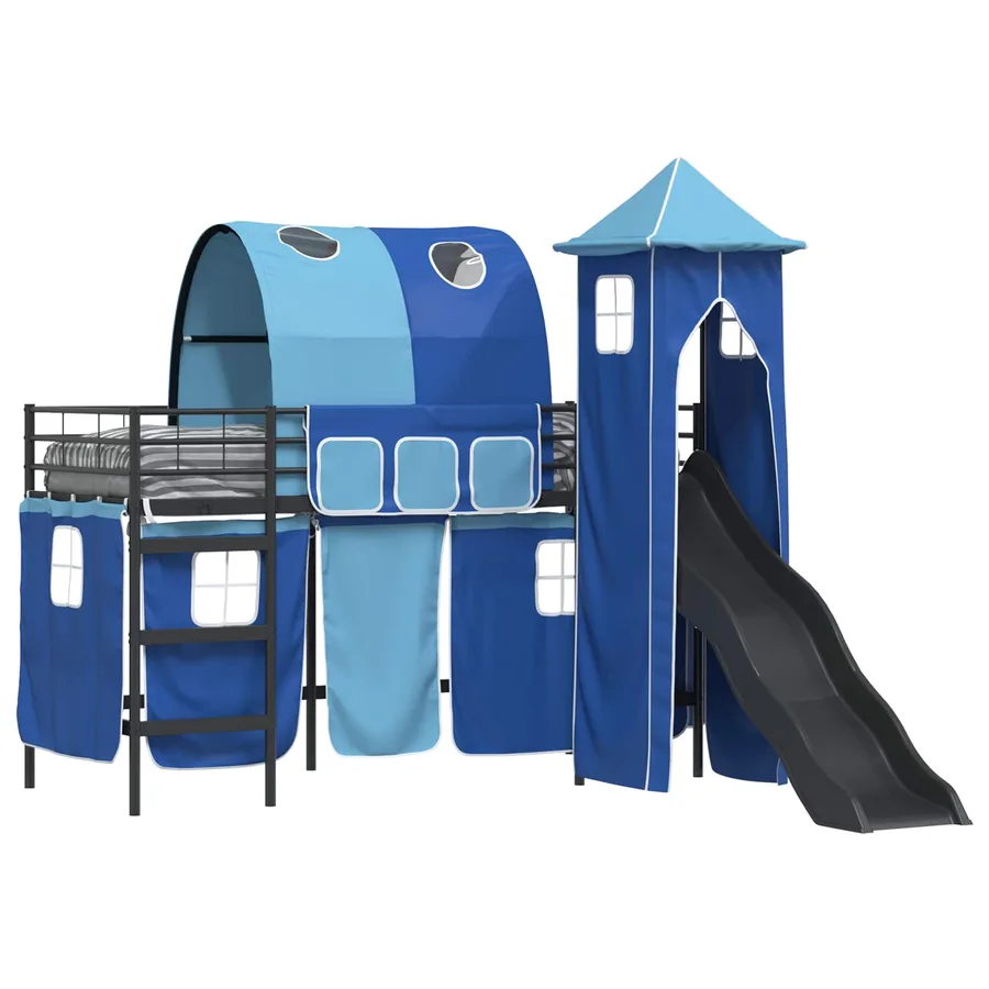 Lit mezzanine pour enfants Uni Noir et Bleu 90 x 190 cm métal - 2
