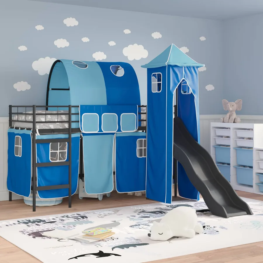 Lit mezzanine pour enfants Uni Noir et Bleu 90 x 190 cm métal - 3
