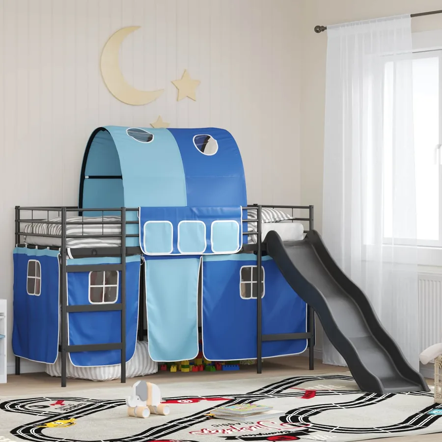 Lit mezzanine pour enfants Noir et Bleu 100 x 190 cm Métал