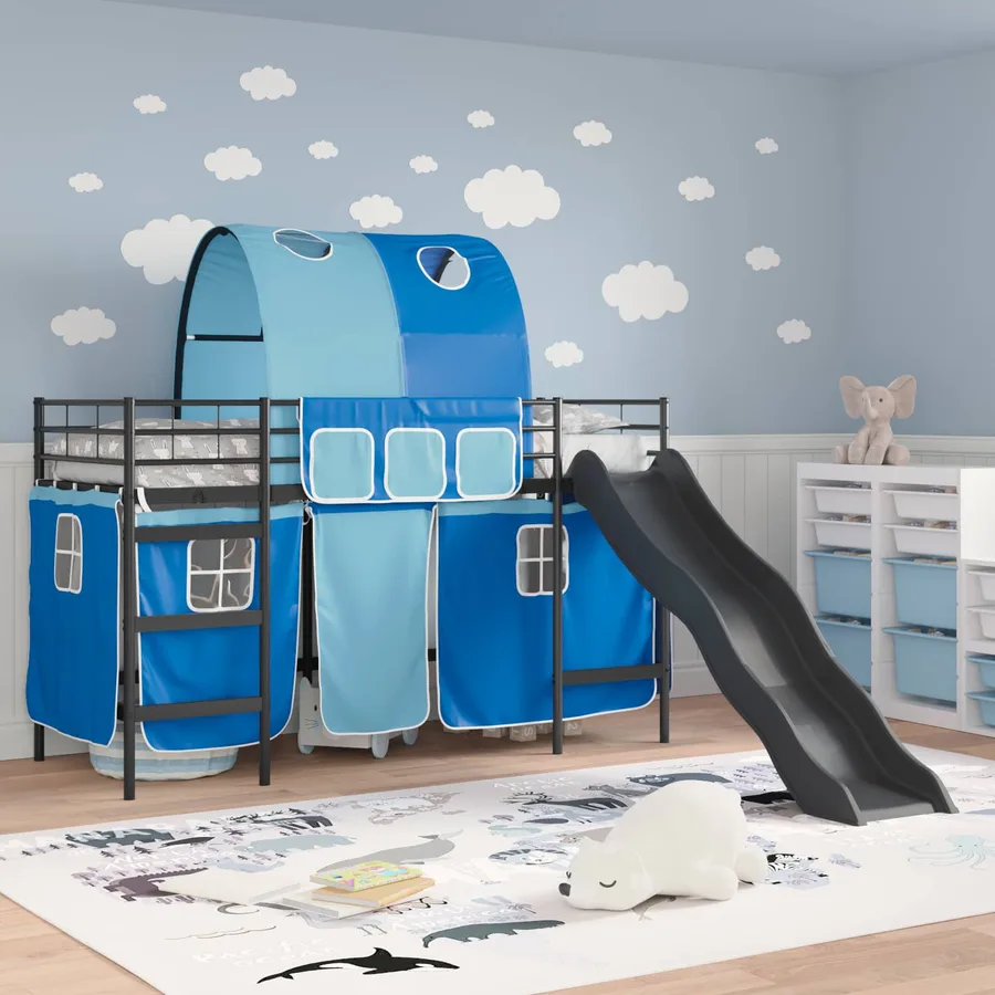 Lit mezzanine pour enfants Noir et Bleu 100 x 190 cm Métал - 3