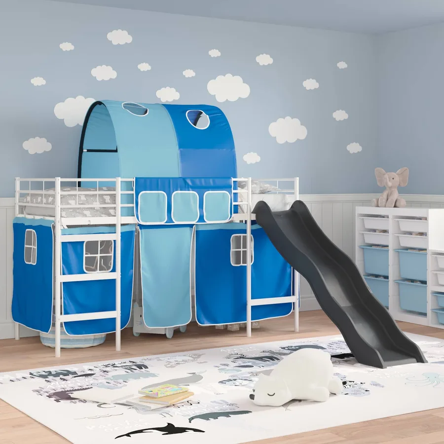 Lit mezzanine pour enfants Blanc et Bleu 100 x 190 cm Métал - 3
