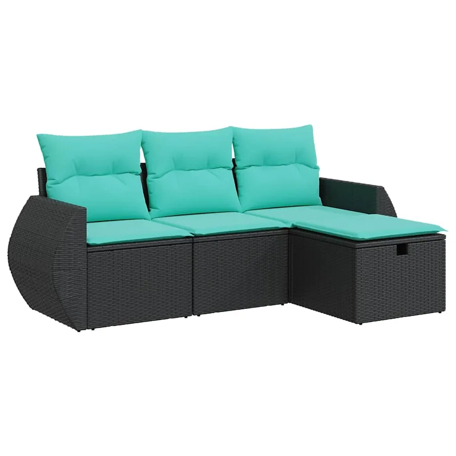 Salon de jardin 4 pcs avec coussins noir résine tressée - 2