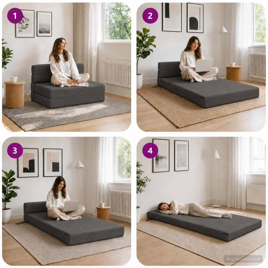 Canapé-lit pliable Gris foncé 70 x 72 x 60 cm Tissu - 7