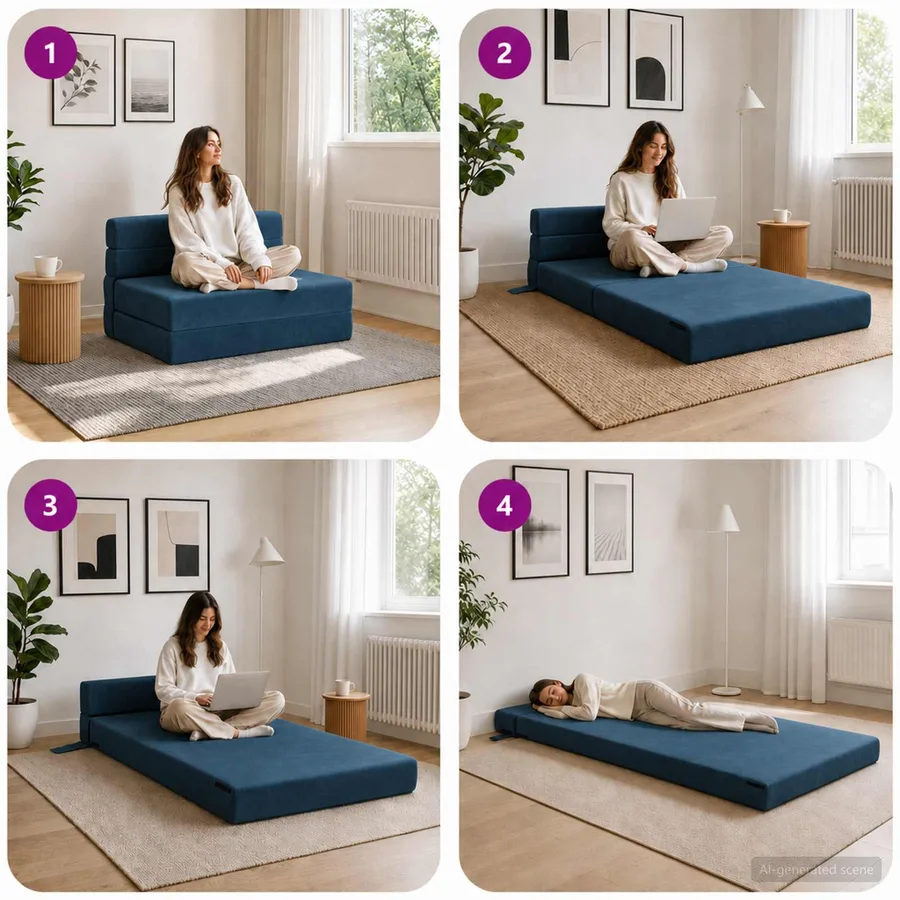 Canapé-lit pliable Bleu 70 x 72 x 60 cm Tissu - 7