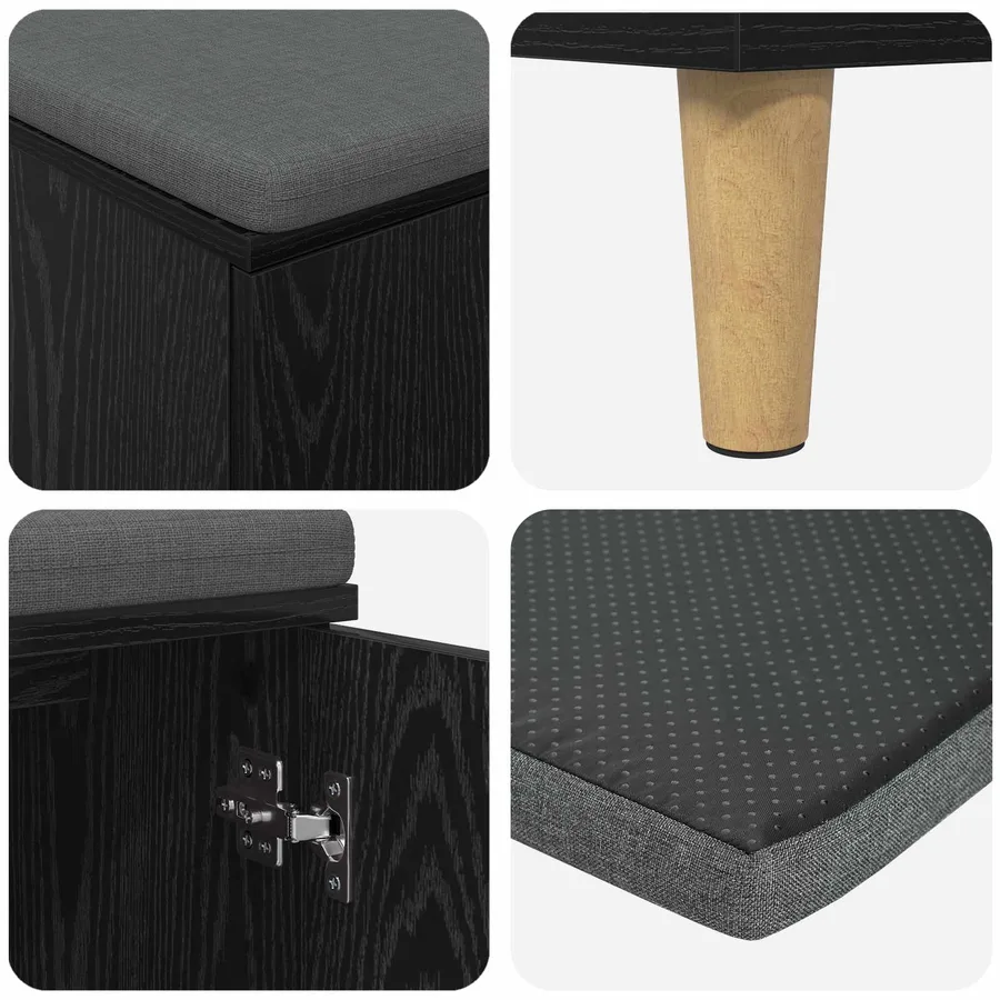 Banc d'entrée avec coussin Chêne Noir 60 x 38 x 46 cm - 9