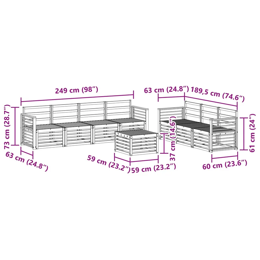Ensembles de canapés 8 pcs Naturel Bois d'Acacia Massif - 9