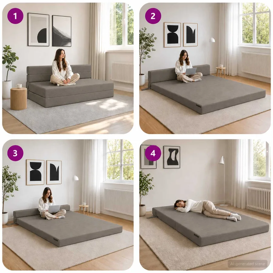 Canapé-lit pliable Gris clair 152 x 86,5 x 60 cm Tissu - 7