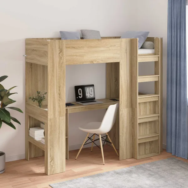Cadre de lit superposé avec bureau Chêne Sonoma 75 x 190 cm