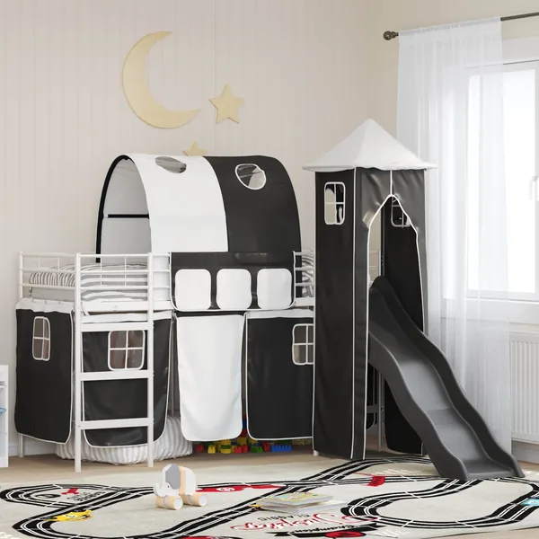 Lit mezzanine pour enfants Uni Blanc et noir 100 x 190 cm métal
