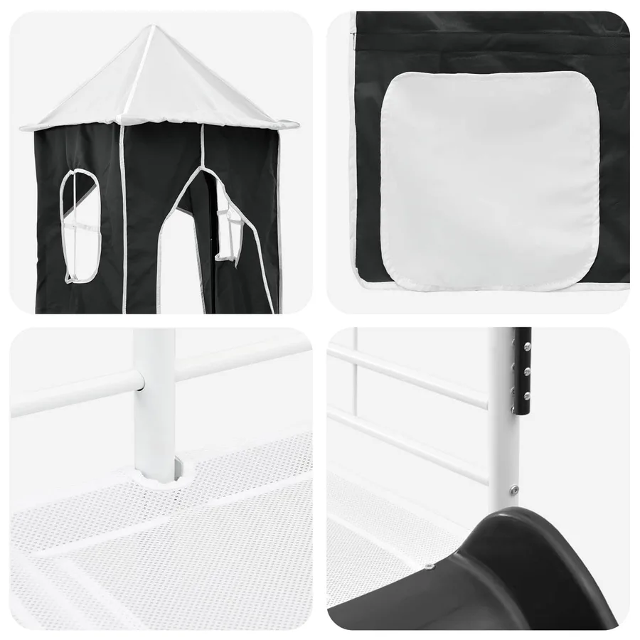 Lit mezzanine pour enfants Uni Blanc et noir 100 x 190 cm métal - 11