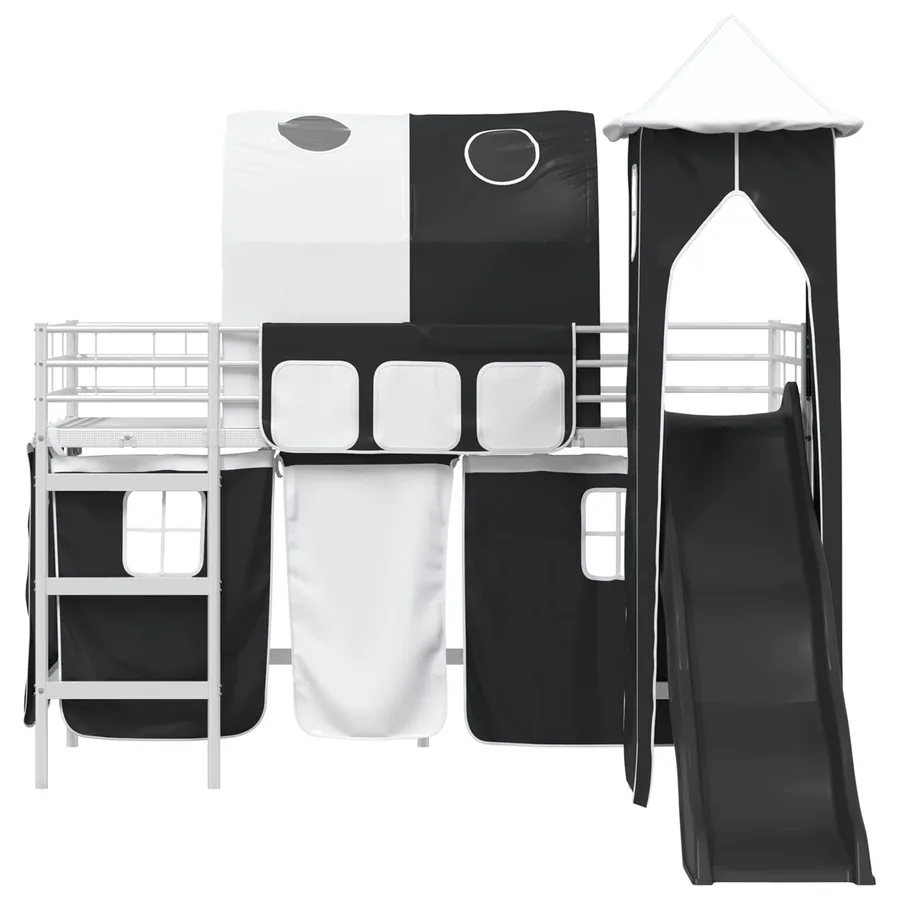Lit mezzanine pour enfants Uni Blanc et noir 100 x 190 cm métal - 6