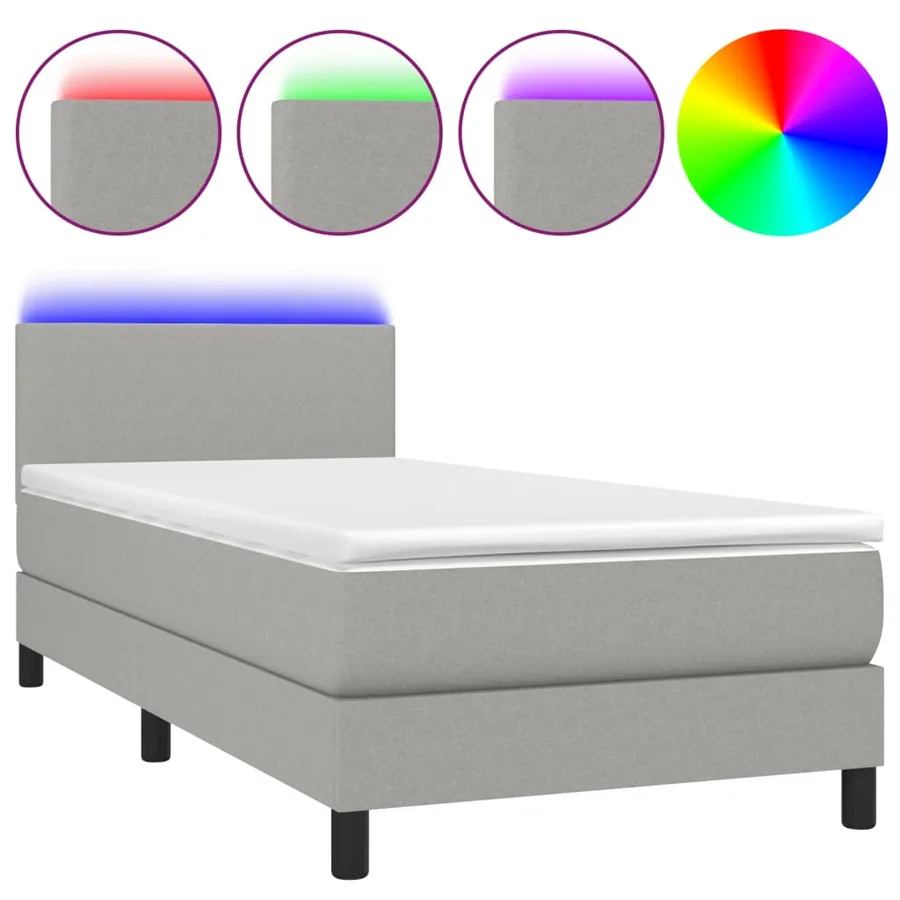 Sommier à lattes de lit avec matelas et LED Gris clair 80x200cm - 2