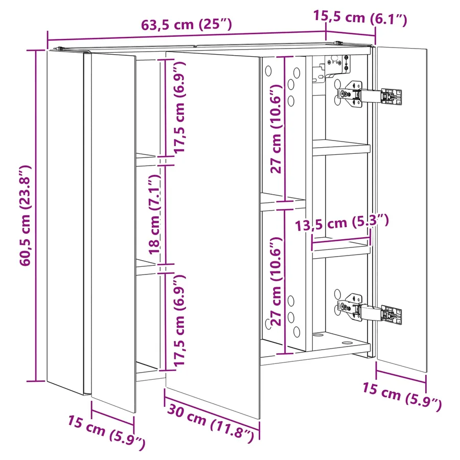 Armoire Miroir de Salle de Bain Chêne noir - 13