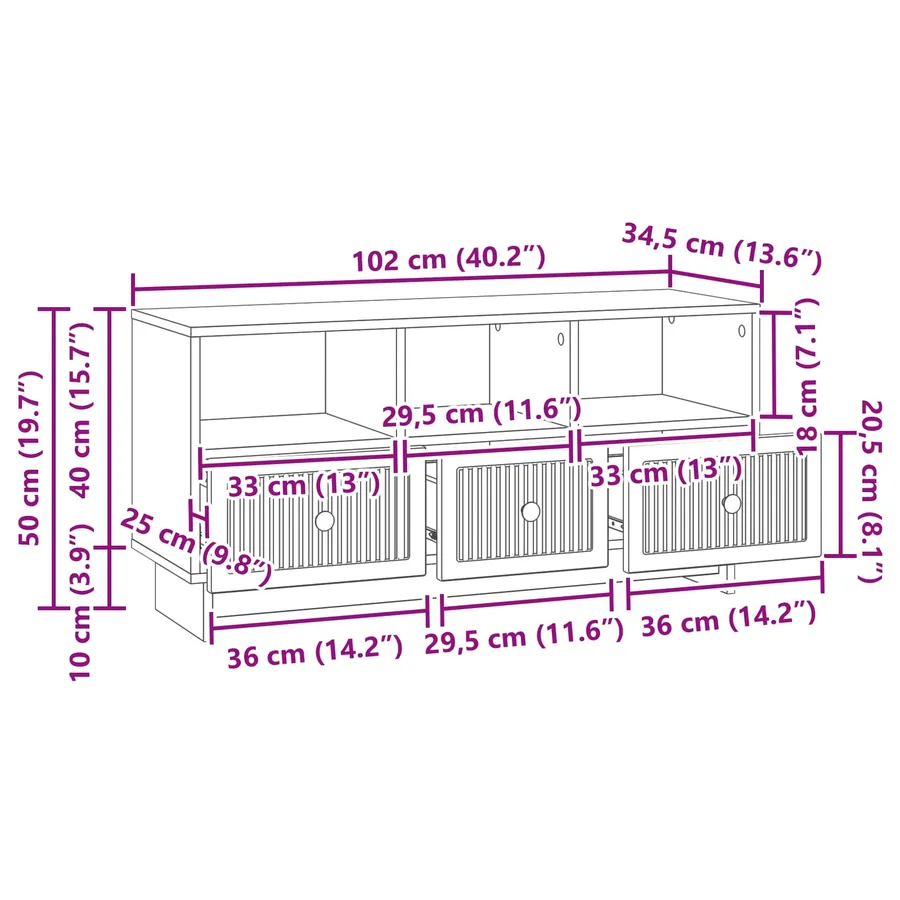 Meuble TV Blanc 102 x 34,5 x 50 cm Bois d'ingénierie - 11