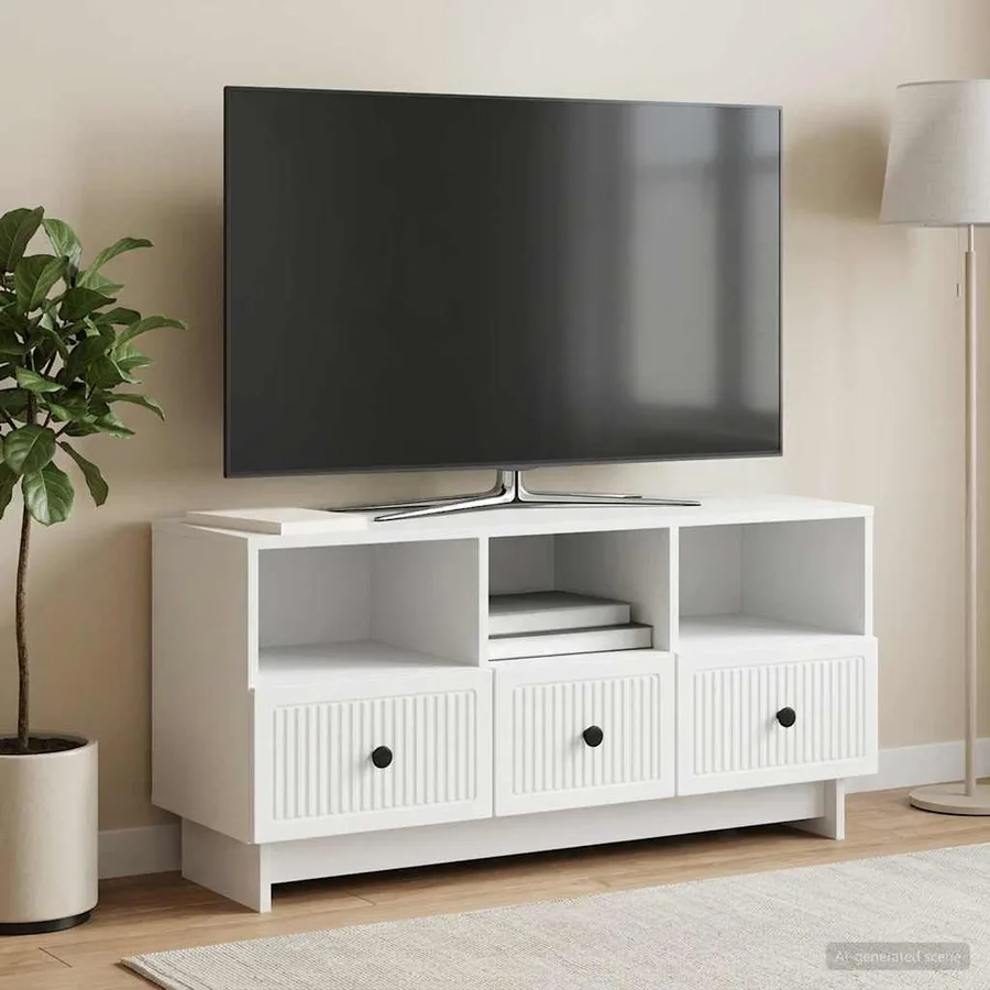 Meuble TV Blanc 102 x 34,5 x 50 cm Bois d'ingénierie - 4