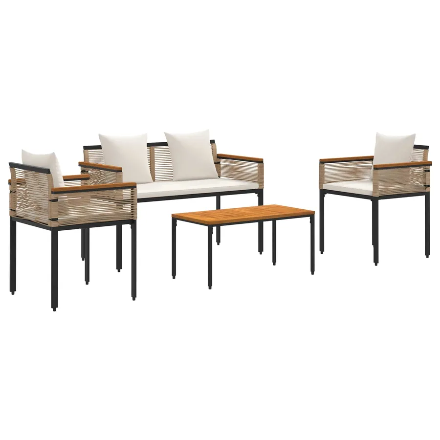 Ensemble de meubles d'extérieur Beige et blanc crème polyrotin - 2