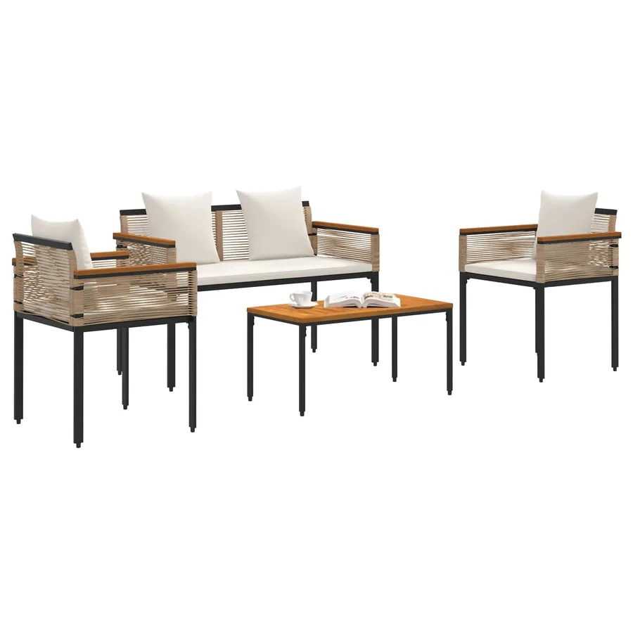 Ensemble de meubles d'extérieur Beige et blanc crème polyrotin - 3