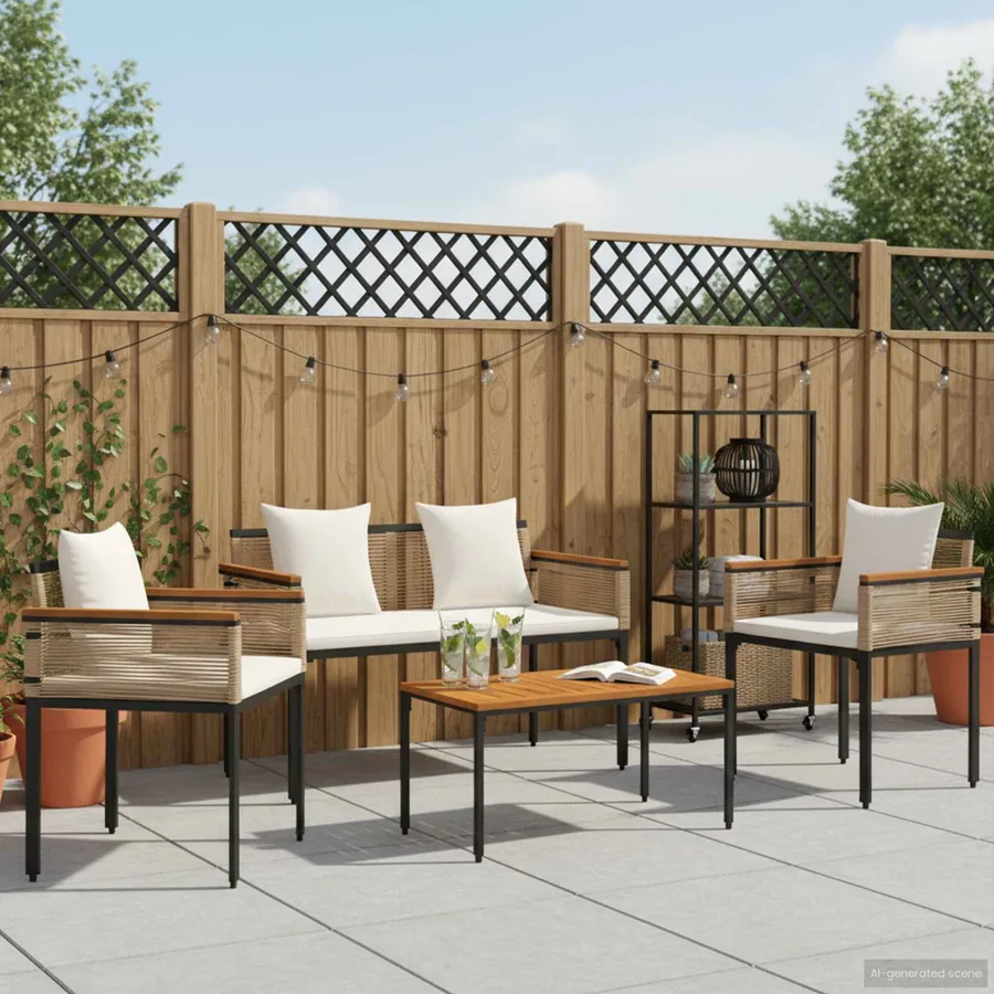 Ensemble de meubles d'extérieur Beige et blanc crème polyrotin - 4
