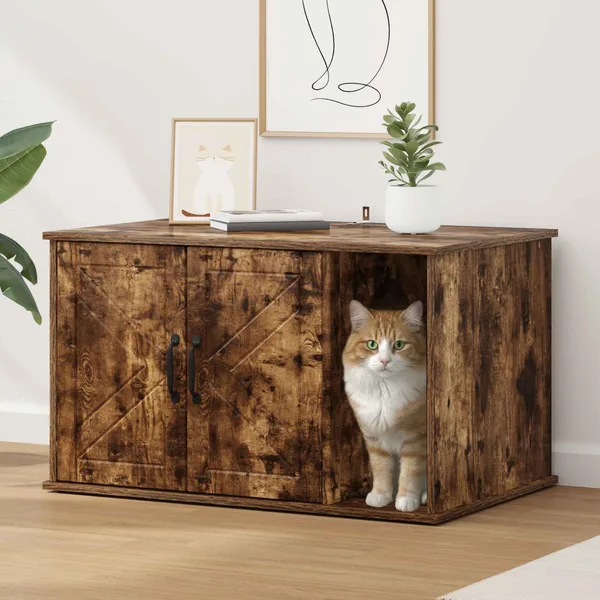 Maison pour chat Chêne fumé 85 x 55 x 50 cm Bois d'ingénierie