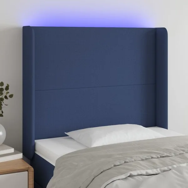 Tête de lit à LED Bleu 103x16x118/128 cm Tissu