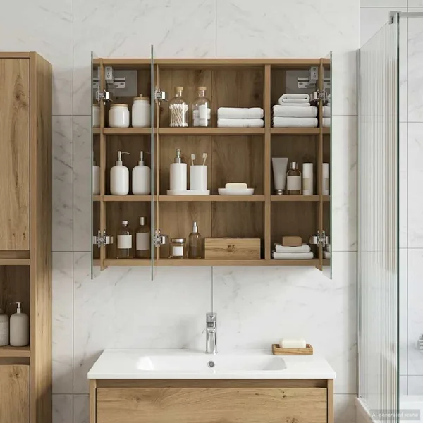 Armoire Miroir de Salle de Bain Chêne artisan
