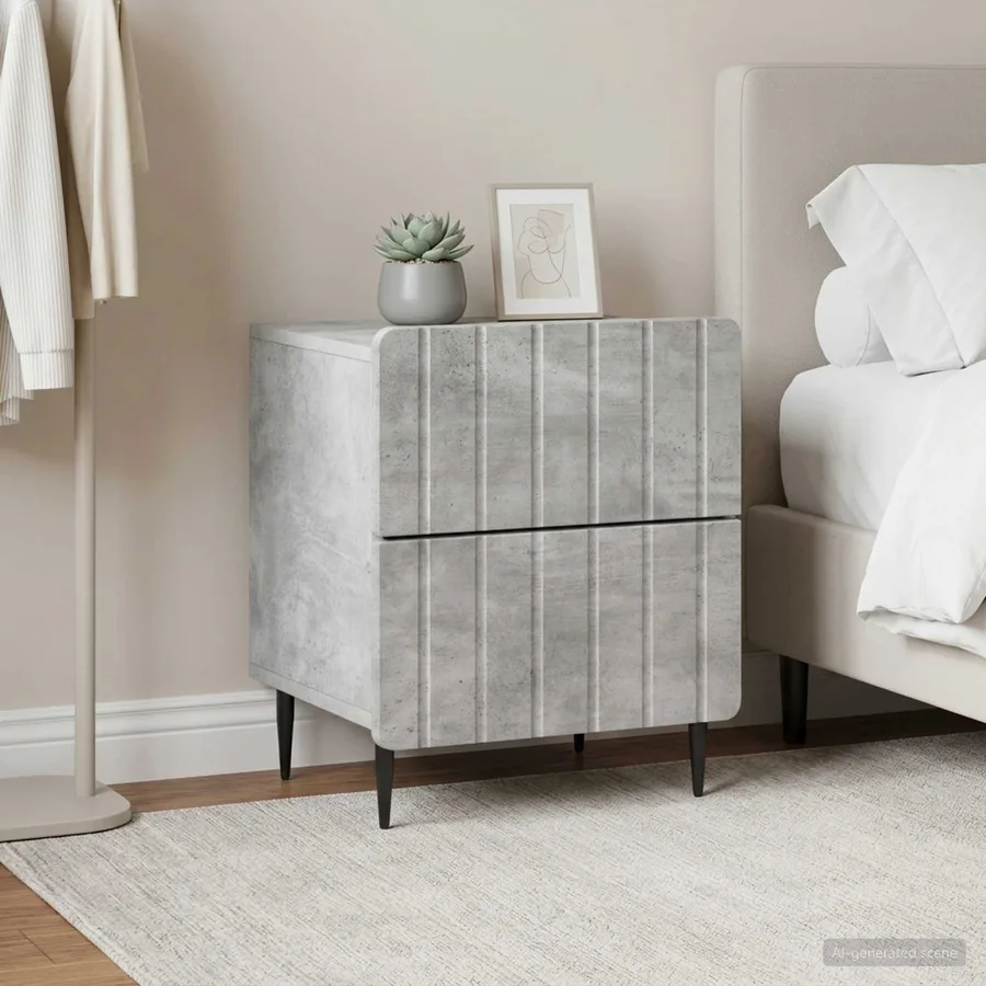 Cabinet de chevet 2 pcs Gris béton 43 x 34,5 x 49,5 cm - 4