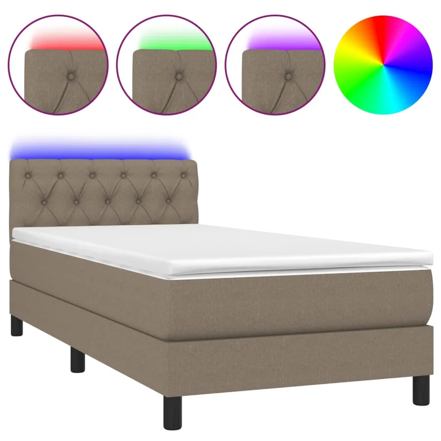 Sommier à lattes de lit avec matelas LED Taupe 80x200 cm Tissu - 2