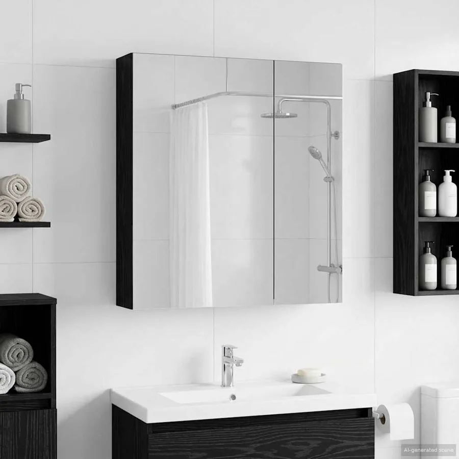 Armoire Miroir de Salle de Bain Chêne noir 60 x 14,5 x 70 cm - 4