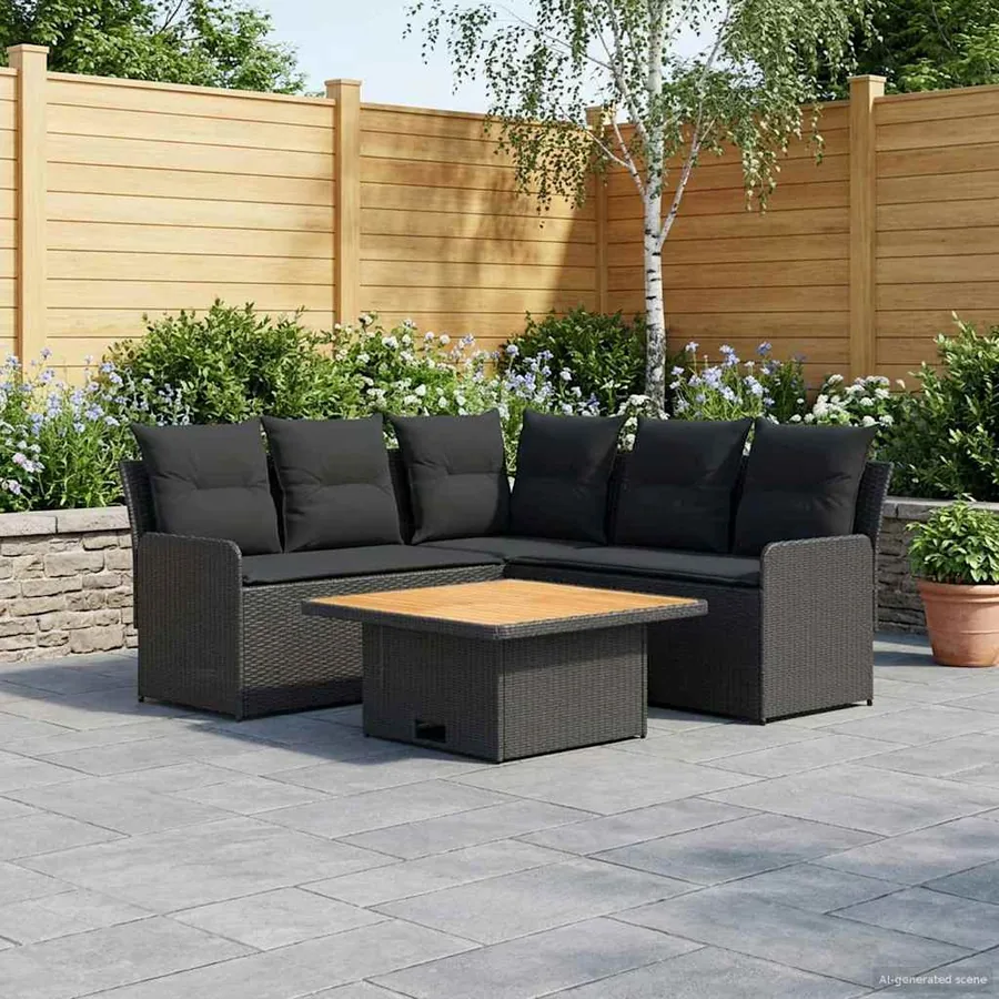 Ensembles de meubles avec oreiller 4 pcs Noir Rotin PE