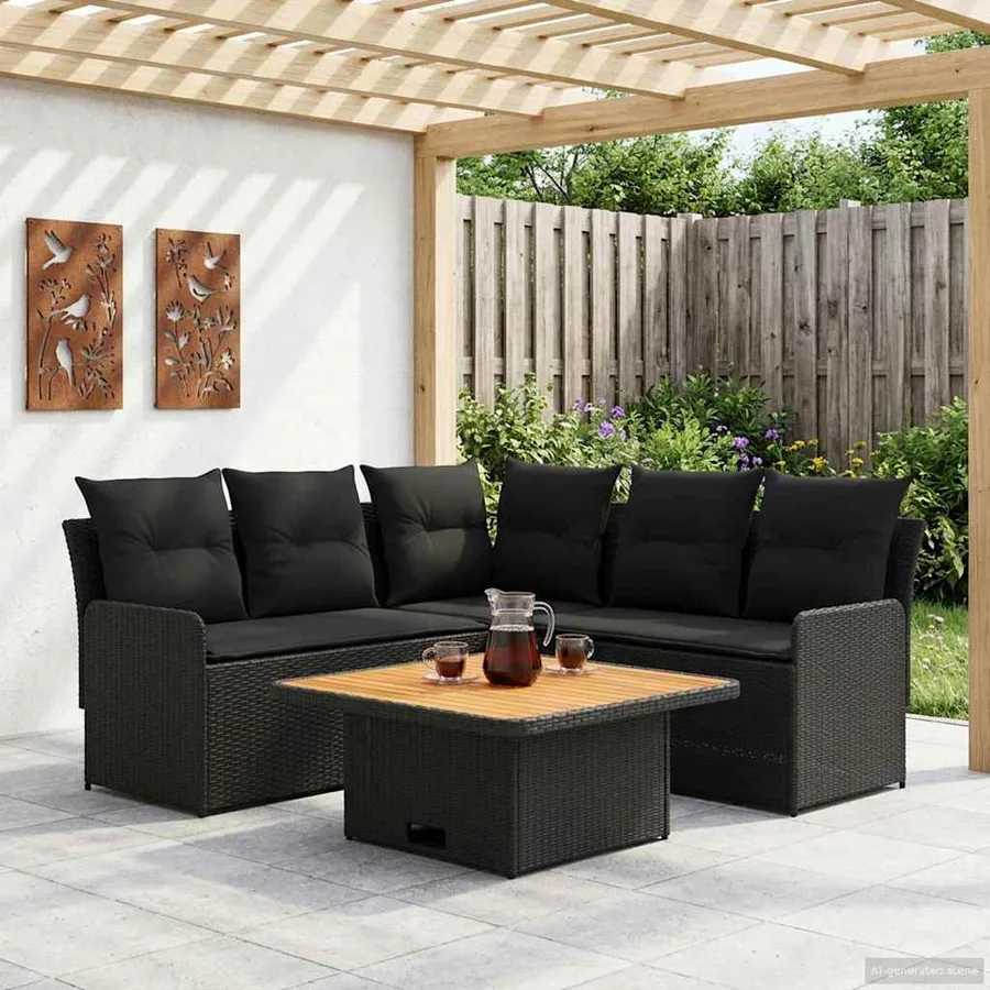 Ensembles de meubles avec oreiller 4 pcs Noir Rotin PE - 3