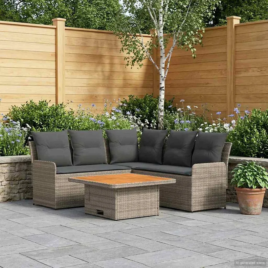 Ensembles de meubles 4 pcs Gris et Gris foncé Rotin PE