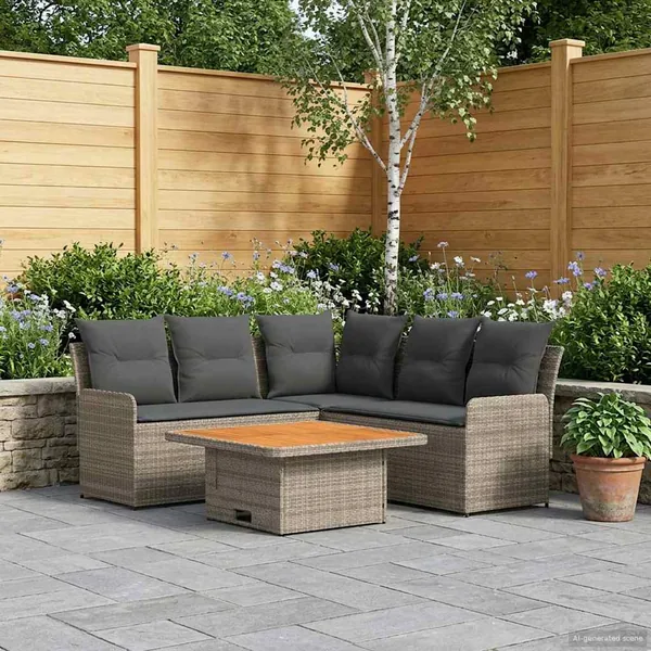 Ensembles de meubles 4 pcs Gris et Gris foncé Rotin PE
