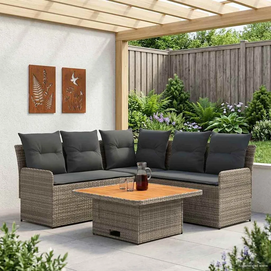 Ensembles de meubles 4 pcs Gris et Gris foncé Rotin PE - 3
