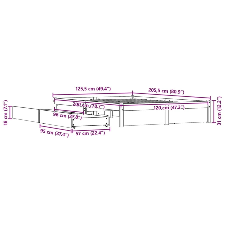 Cadre de lit Cire marron 120 x 200 cm Bois de Pin Massif - 9