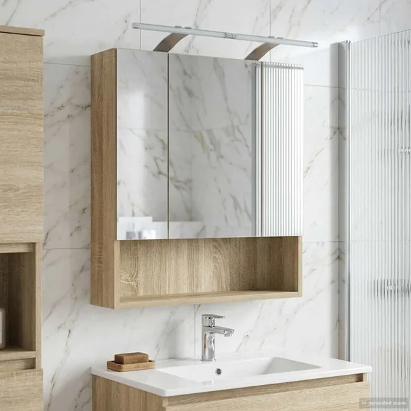 Armoire Miroir de Salle de Bain Chêne Sonoma 60 x 14.5 x 70 cm