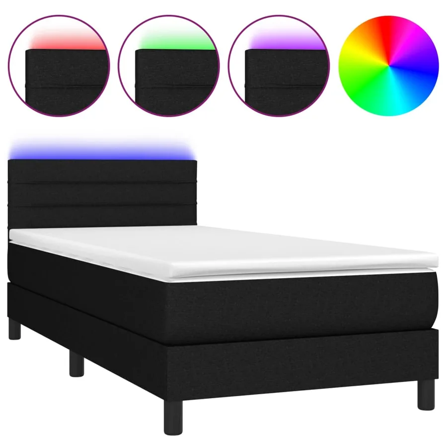 Sommier à lattes de lit avec matelas et LED Noir 90x190cm Tissu - 2