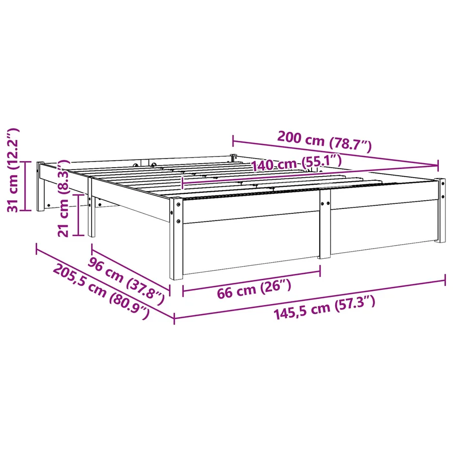 Cadre de lit Cire marron 140 x 200 cm Bois de Pin Massif - 9