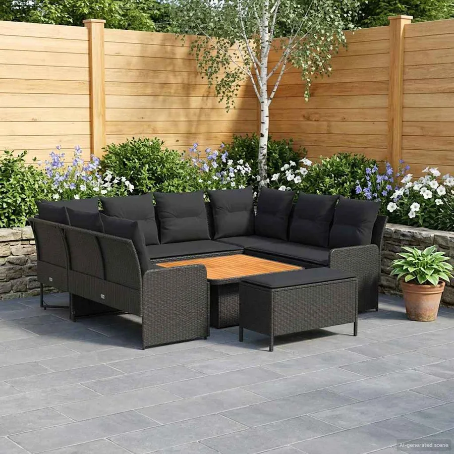 Ensembles de meubles avec oreiller 7 pcs Noir Rotin PE - 3