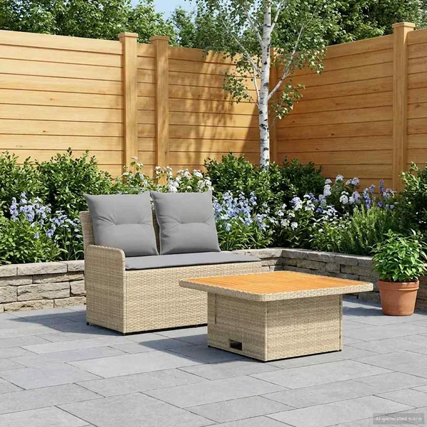 Canapé de jardin avec accoudoirs et table relevable 2 Pièce