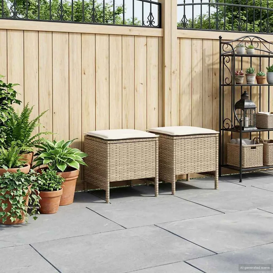 Pouf de Jardin 2 Pièce Beige et crème 38 x 38 x 45 cm Rotin PE