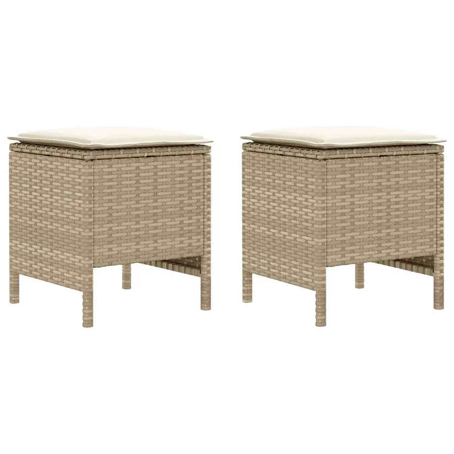 Pouf de Jardin 2 Pièce Beige et crème 38 x 38 x 45 cm Rotin PE - 2
