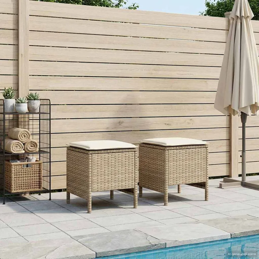 Pouf de Jardin 2 Pièce Beige et crème 38 x 38 x 45 cm Rotin PE - 3