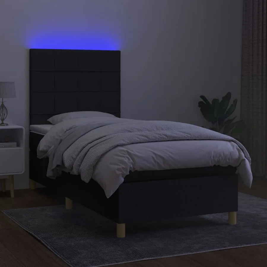 Sommier à lattes de lit et matelas et LED Noir 80x200cm Tissu - 4