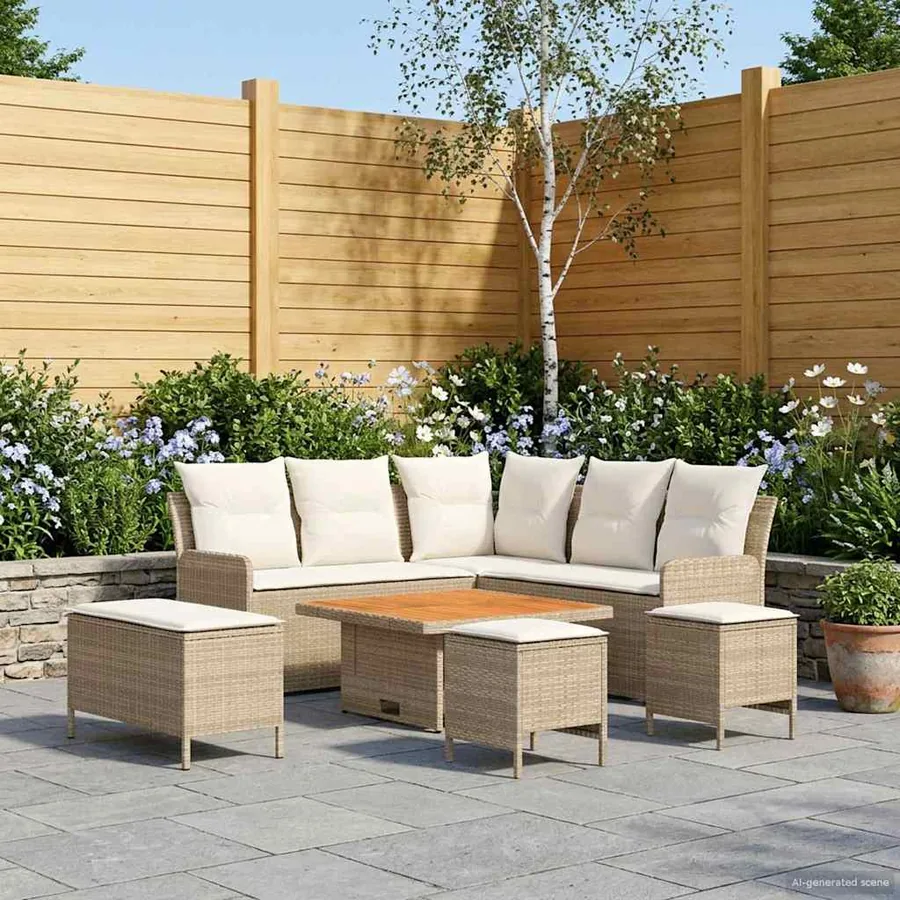 Ensembles de meubles 7 pcs Beige et crème Rotin PE