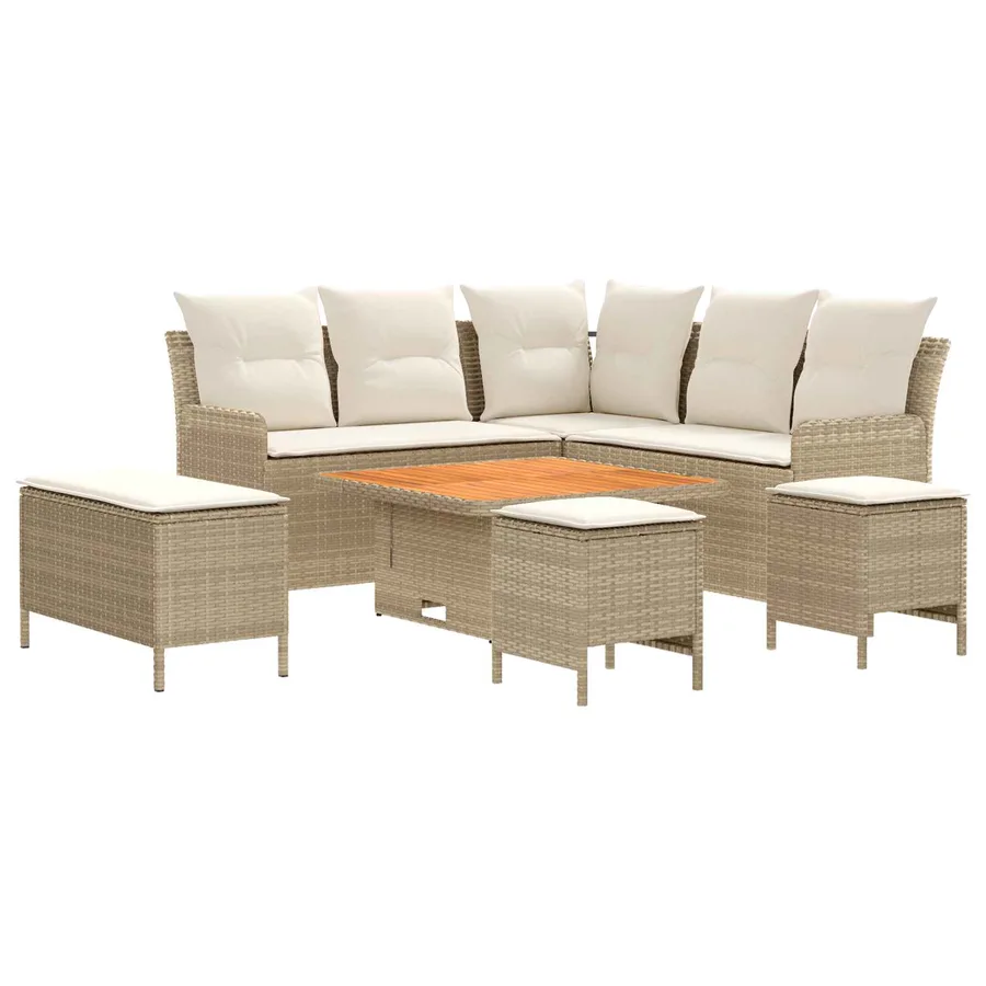 Ensembles de meubles 7 pcs Beige et crème Rotin PE - 2